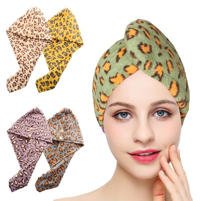 Leopard Print Microfiber Spa Hair Towel Wrap Towel Turban For Wet Hair